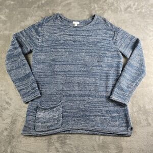Pure Jill Tunic Sweater Womens Medium Blue White Marled One Pocket Long Sleeve
